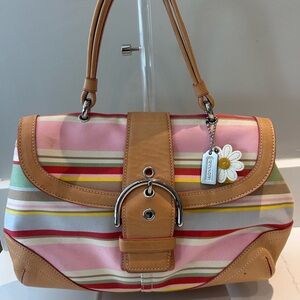 Coach Pink and Tan Striped Women's Bag